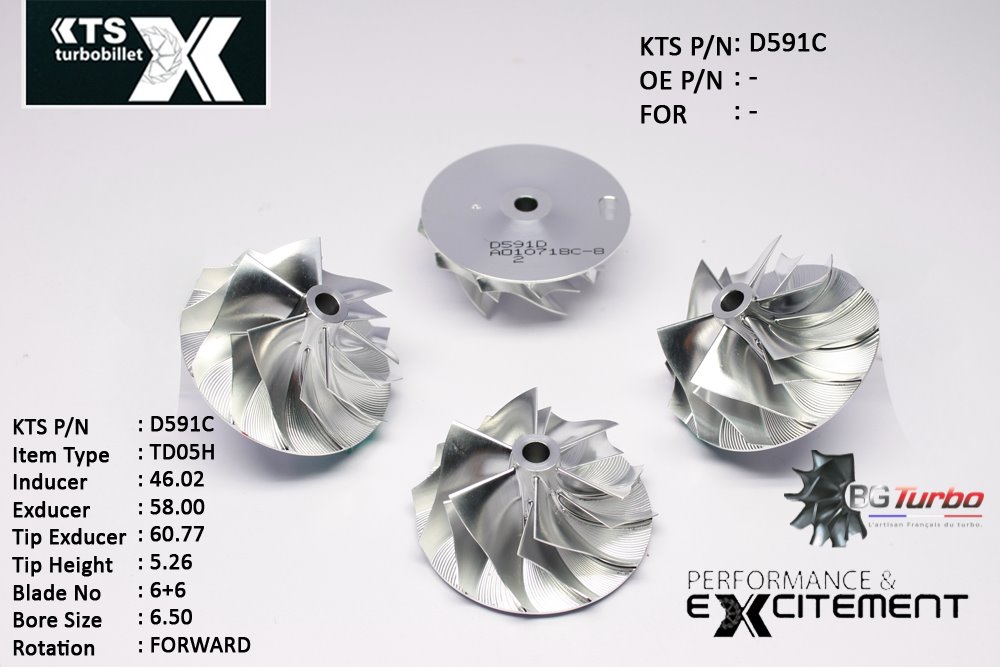 Turbo ROUE FORGÉE MFS PERFORMANCE - 6+6 PALES - INDUCER : 46,02 - EXDUCER : 58 - TYPE : TD05HANGLE : 60° - ROTATION : Forward - SUPER BACK : 1,895 - BORE SIZE : 6,5
